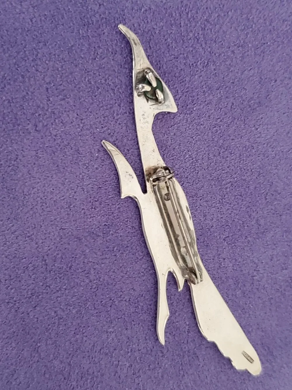 Vintage Handcrafted Sterling Silver ROADRUNNER Pin Gemstone Eye Accent